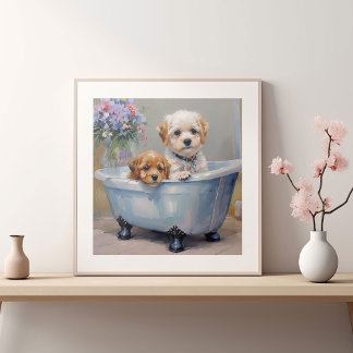 Two Dog in bathtub painting Poster