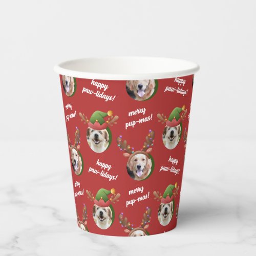 Two Dog Photo Elf  Reindeer Antler Hat Christmas Paper Cups