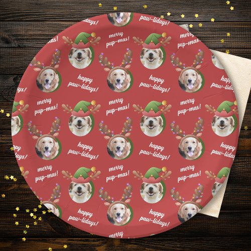 Two Dog Photo Elf  Reindeer Antler Hat Christmas Paper Plates