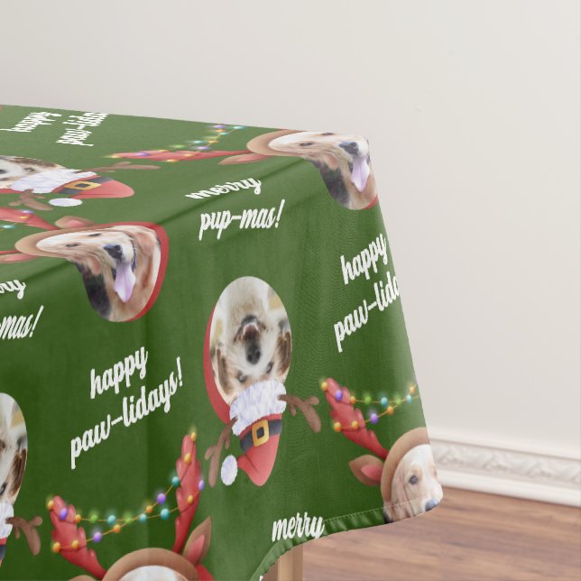 Two Dog Photo Merry Christmas Small + Medium Tablecloth (In Situ)