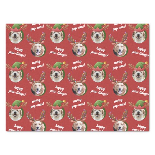 Two Dog Photo Reindeer Antler Merry Christmas Red Tissue Paper
