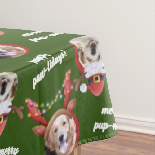 Two Dog Photo Reindeer Merry Christmas Green Large Tablecloth