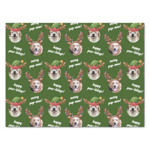 Two Dog Photo Reindeer Merry Christmas Green Tissue Paper