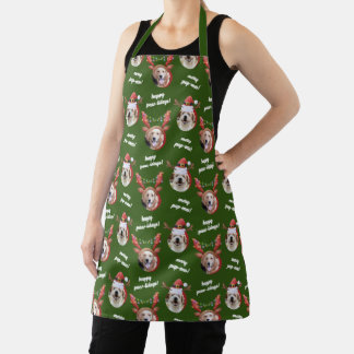 Two Dog Photo Santa Reindeer Antler Hat Christmas Apron
