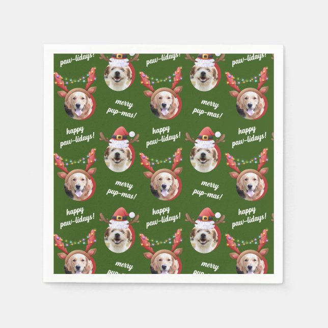Two Dog Photo Santa Reindeer Antler Hat Christmas Napkins (Front)