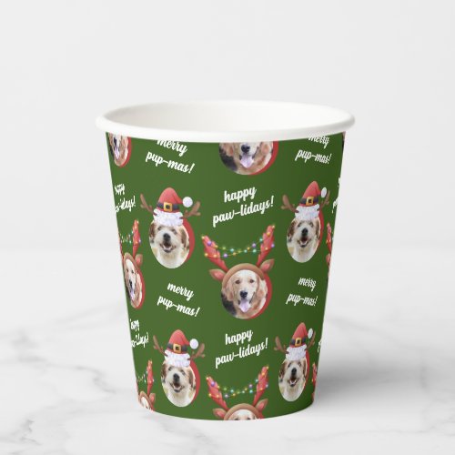 Two Dog Photo Santa Reindeer Antler Hat Christmas Paper Cups