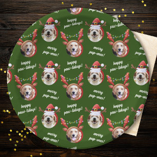 Two Dog Photo Santa Reindeer Antler Hat Christmas Paper Plates