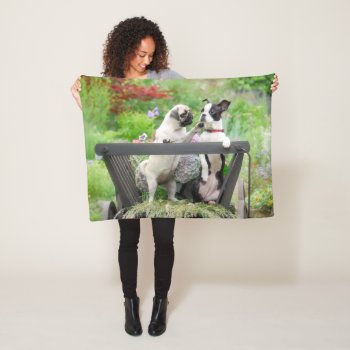 Two Dogs A Pug Puppy And Boston Terrier In A Cart Fleece Blanket by Kathom_Photo at Zazzle