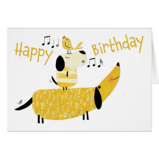 Two Dogs and a  Bird Singing Birthday Cards