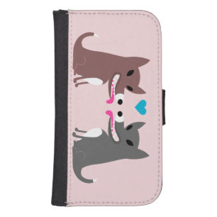 Two Dogs and Blue Heart Wallet Phone Case For Samsung Galaxy S4