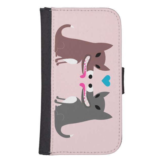 Two Dogs and Blue Heart Samsung Galaxy Wallet Case (Front)