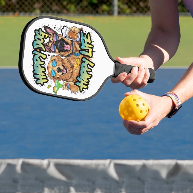 Two Dogs Drinking Beer and Wearing Sunglasses Pickleball Paddle (Insitu)