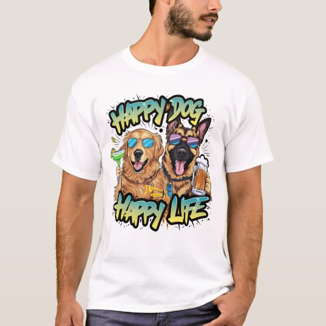 Two Dogs Drinking Beer and Wearing Sunglasses T-Shirt (Front)