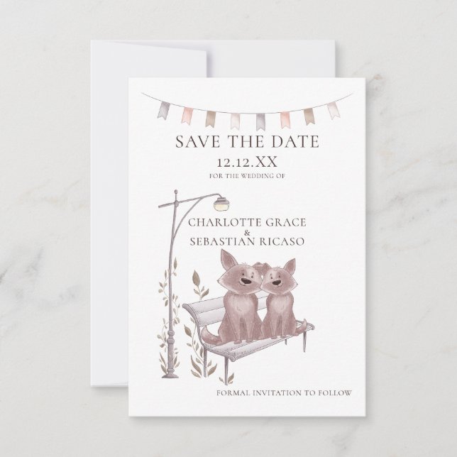 Two Dogs on a Bench Animal Save The Date Wedding Announcement (Front)