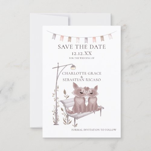 Two Dogs on a Bench Animal Save The Date Wedding Announcement