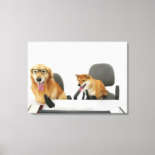 Two dogs wearing tie and glasses ,sitting on 2 canvas print (Front)