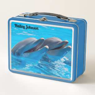 Two Dolphins in blue water Metal Lunch Box