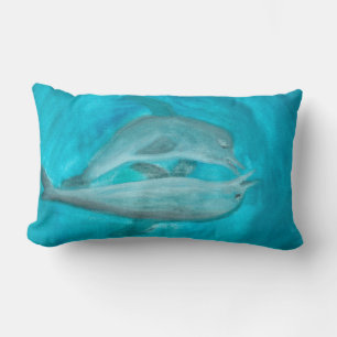 Two Dolphins Playing Wild and Free in the Ocean Lumbar Pillow