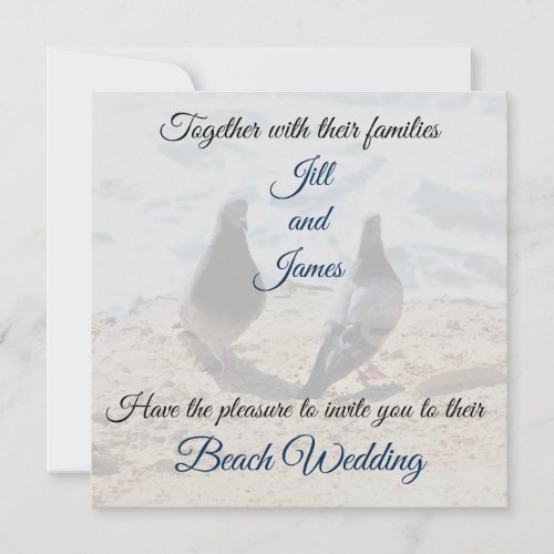 Two Doves by the Ocean Photo Print Beach Wedding Invitation