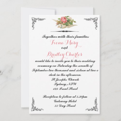 Two Doves Wedding Invitation Vintage