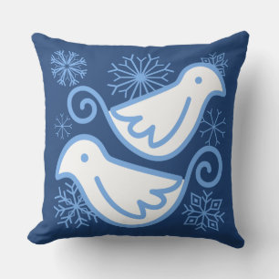 Two Doves Winter Blue Reversible Pillow