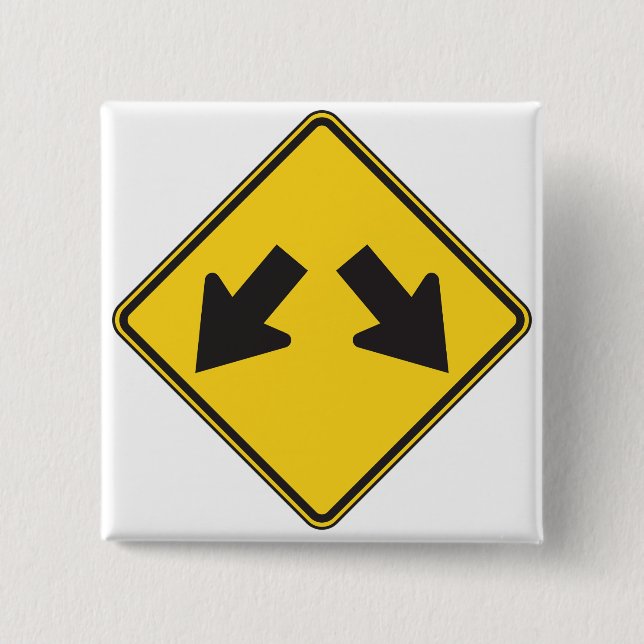 Two Downward Arrows Warning Road Sign Button (Front)