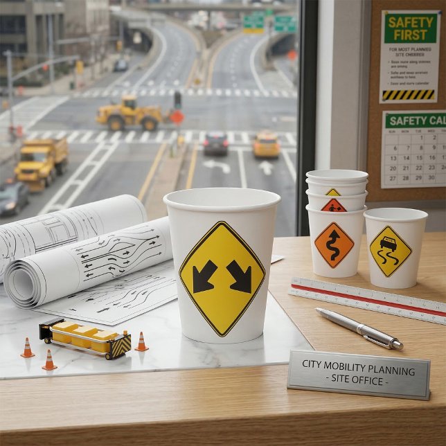 Two Downward Arrows Warning Road Sign Paper Cups (Creator Uploaded)