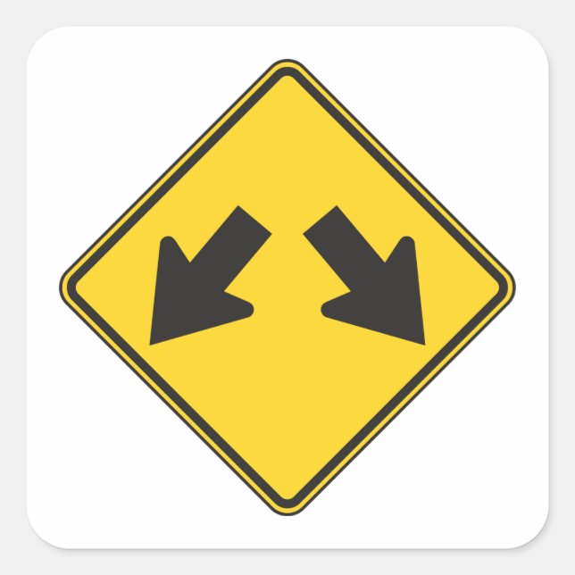 Two Downward Arrows Warning Road Sign Square Sticker (Front)