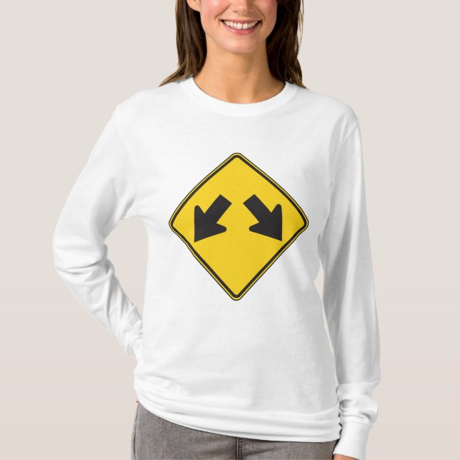 Two Downward Arrows Warning Road Sign T-Shirt (Front)