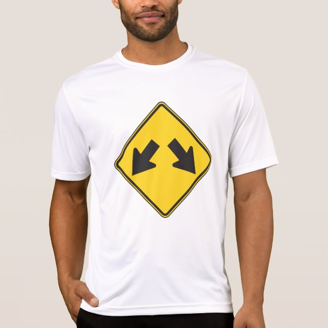 Two Downward Arrows Warning Road Sign T-Shirt (Front)