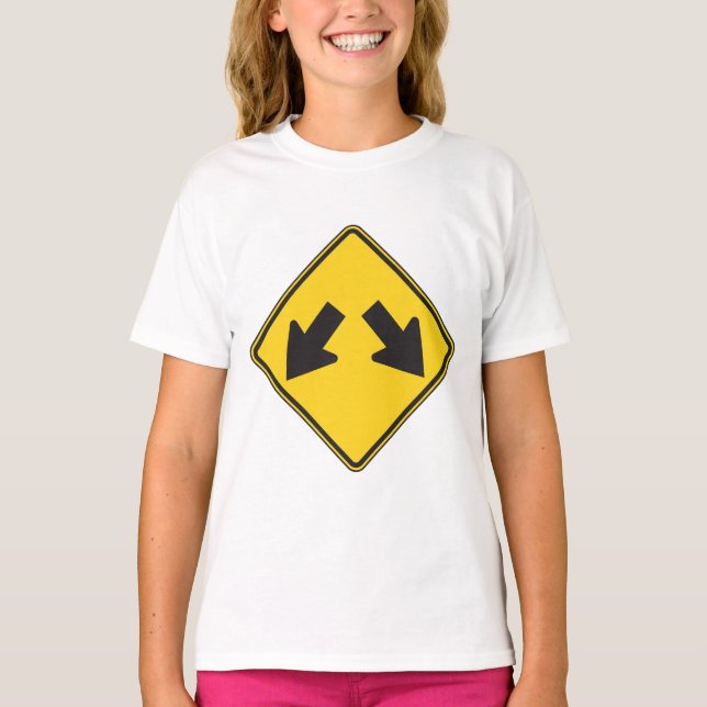 Two Downward Arrows Warning Road Sign T-Shirt (Front)