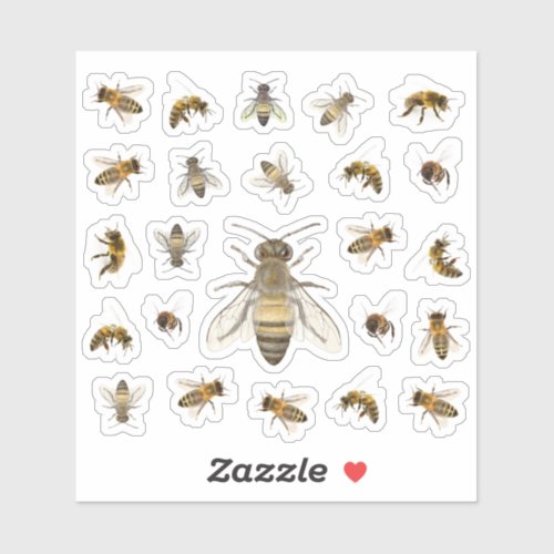 Two Dozen Realistic Honeybees Sticker