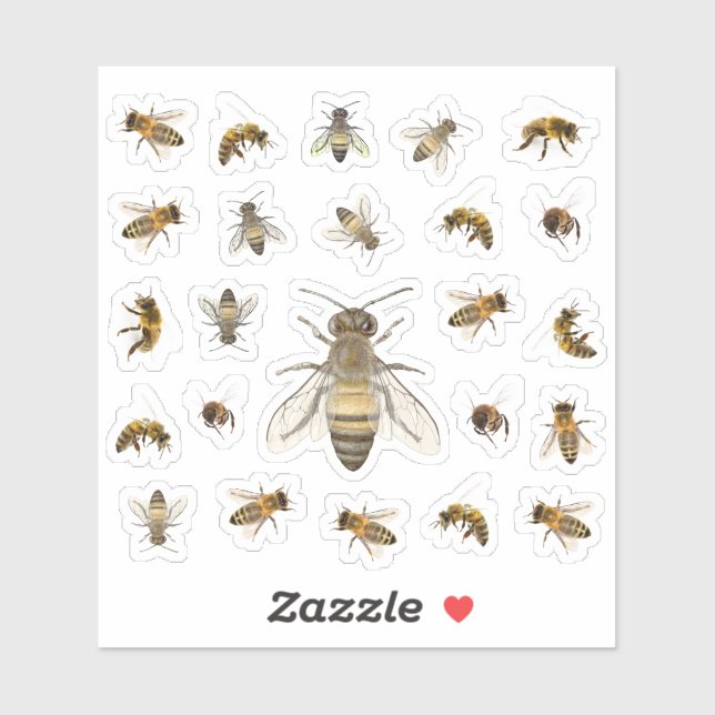 Two Dozen Realistic Honeybees Sticker (Sheet)