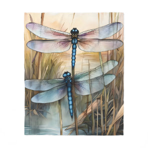 Two Dragonflies in the Reeds Fleece Blanket