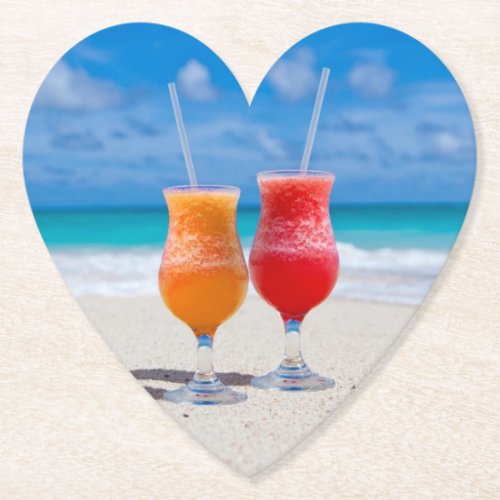 Two Drinks on Beach Tropical Couple Shaped Paper Coaster