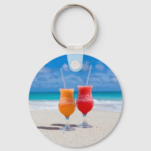 Two Drinks on the Beach Keychain