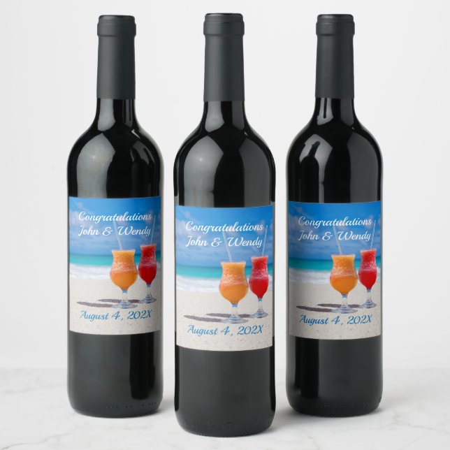 Two Drinks on the Beach Marriage Couples Wine Label (Bottles)
