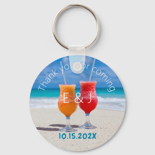 Two Drinks on the Beach Wedding Favor Keychain