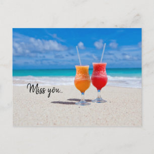Two Drinks Tropical Beach Miss You Postcard