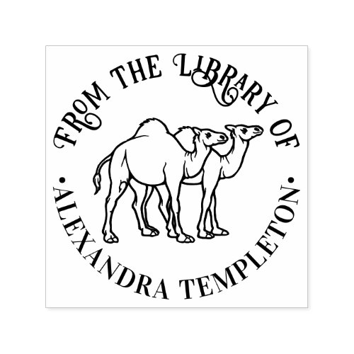 Two Dromedary Camels Outline Library Book Name Self_inking Stamp
