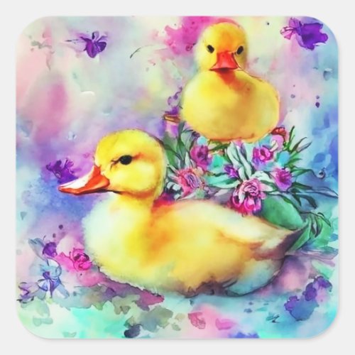 Two Ducks in Watercolor Square Sticker