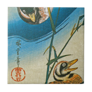 Two Ducks Swimming Among Reeds Ceramic Tile