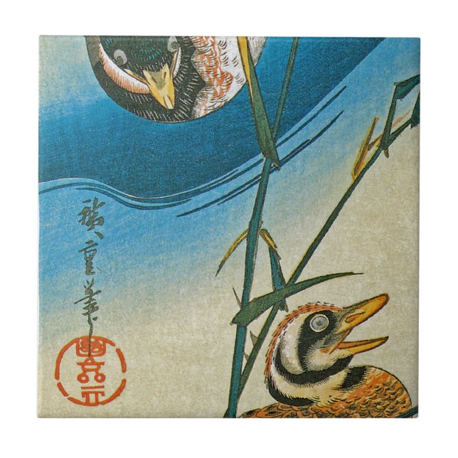 Two Ducks Swimming Among Reeds Ceramic Tile (Front)