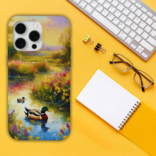 Two Ducks Waddling Among Flowers iPhone 15 Pro Max Case