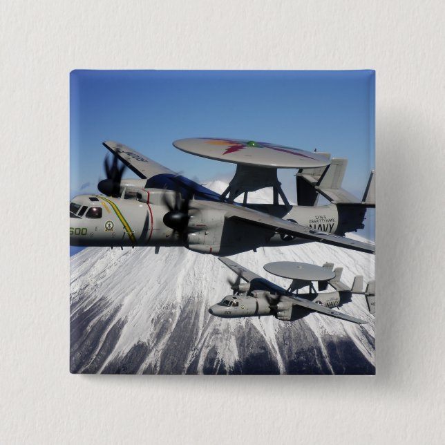 Two E-2C Hawkeyes conduct a flyby Pinback Button (Front)