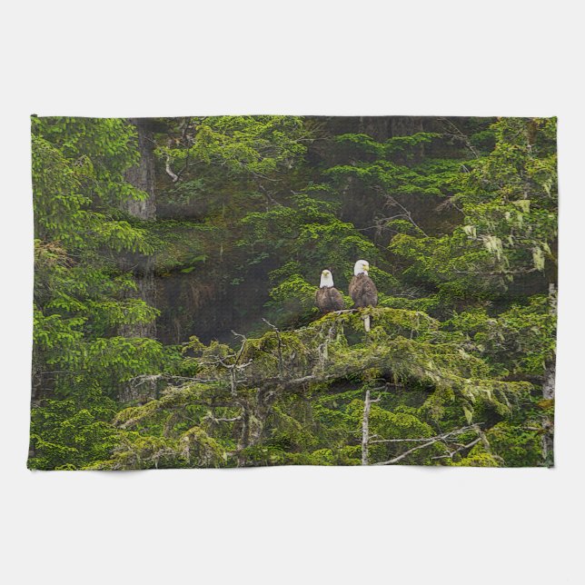 Two Eagles Perched Painterly Towel (Horizontal)