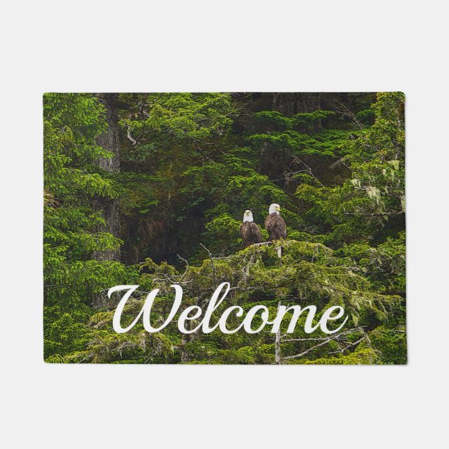 Two Eagles Perched Painterly Welcome Doormat (Front)