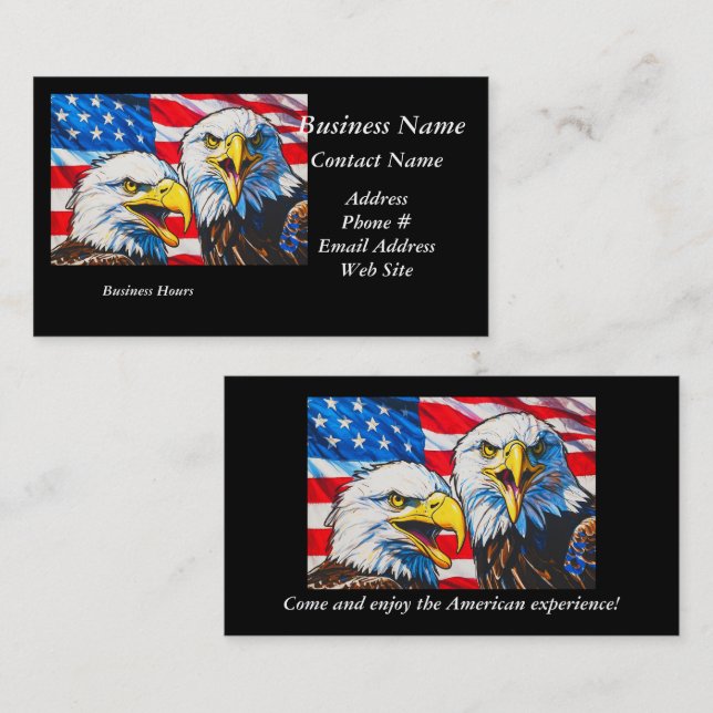 Two Eagles Talking - US Flag and Bald Eagles Business Card (Front/Back)