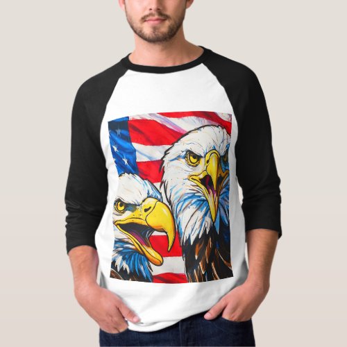 Two Eagles Talking _ US Flag and Bald Eagles T_Shirt
