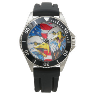 Two Eagles Talking - US Flag and Bald Eagles Watch